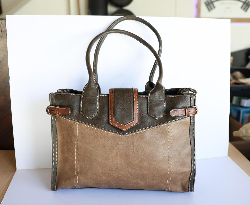 Tony Lama Tote Bag Womens Large Brown Faux Leather Western Buckle Zip Shoulder